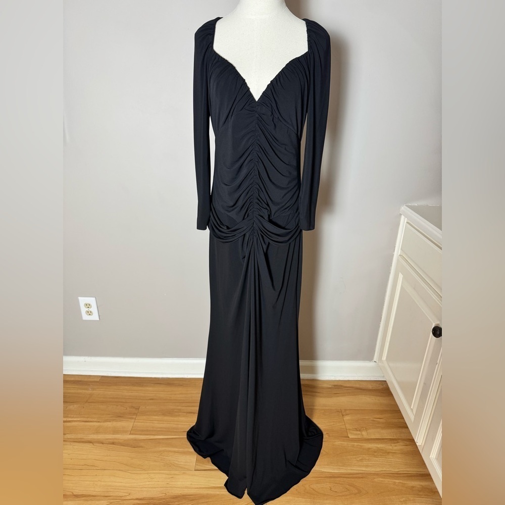 Vintage Vera Wang Black Ruched Long Sleeve Formal Gown - Picture 8 of 14